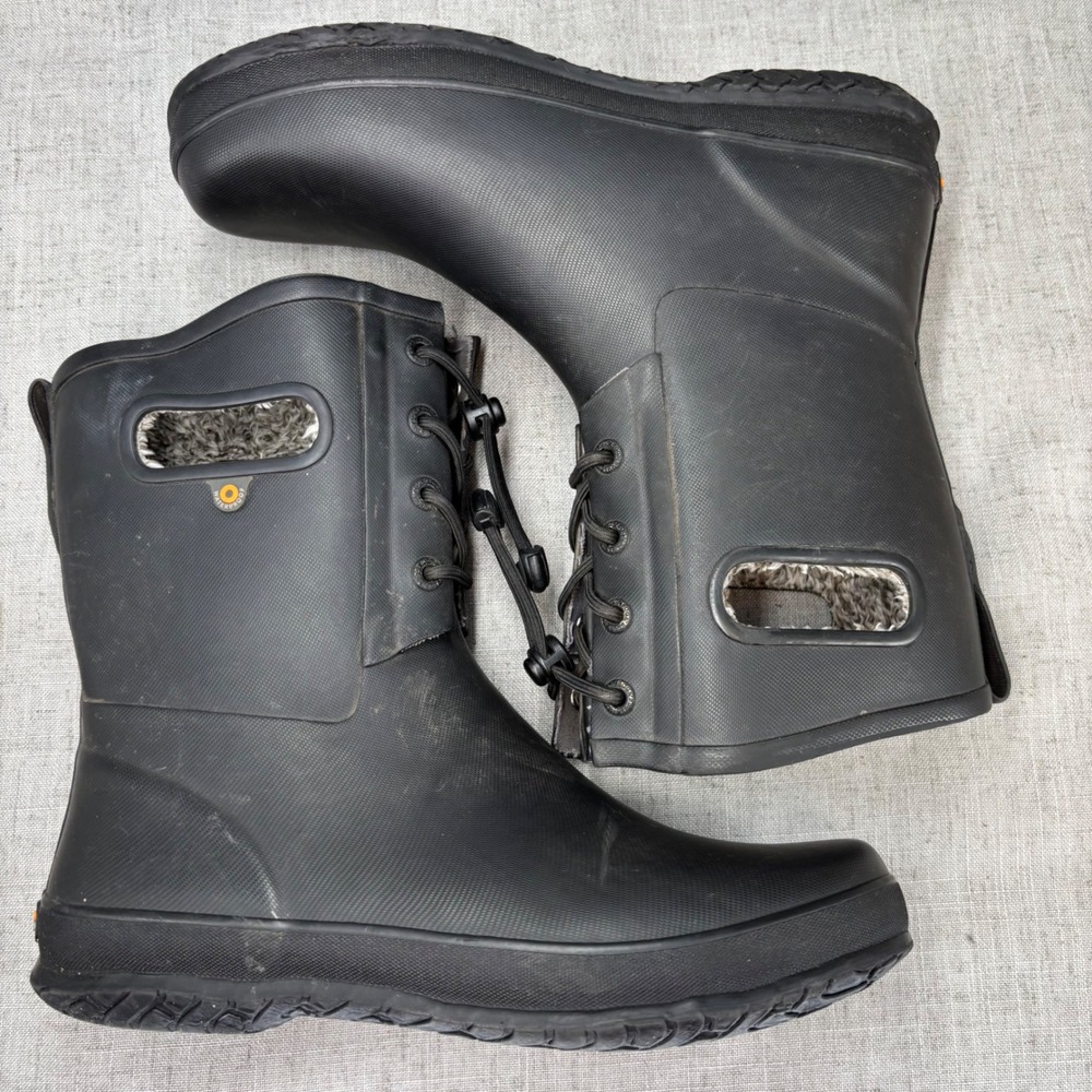 Bogs Amanda Plush II Black Rubber Waterproof Lined Rain Boots Pull On Big Kids 7 - Picture 11 of 11